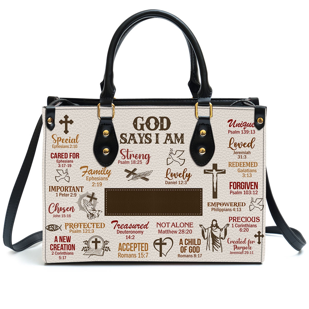 God Says I Am Scripture Christian Leather Bag, Personalized Leather Bag With Handle For Christian Women