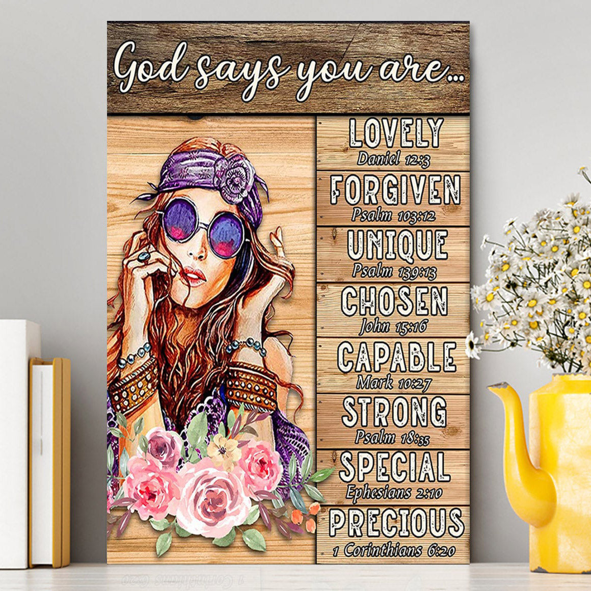 God Says You Are Boho Hippie Canvas Wall Art - Encouragement Gifts For Women Girls Teens Bedroom