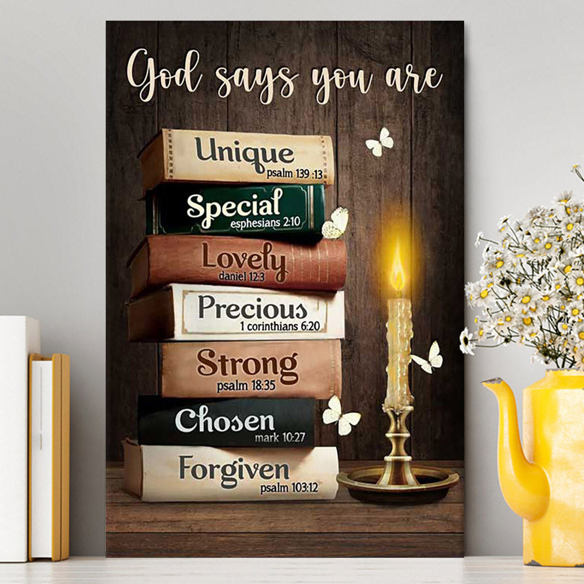 God Says You Are Book Vintage Bible Night Canvas Wall Art - Christian Canvas Prints - Bible Verse Canvas Art