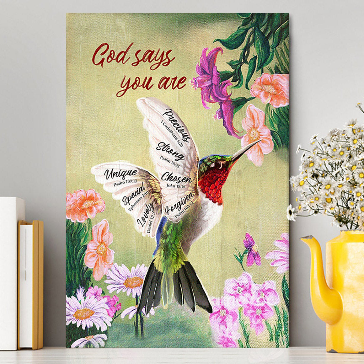 God Says You Are Hummingbird Canvas Art - Bible Verse Wall Art - Christian Inspirational Wall Decor