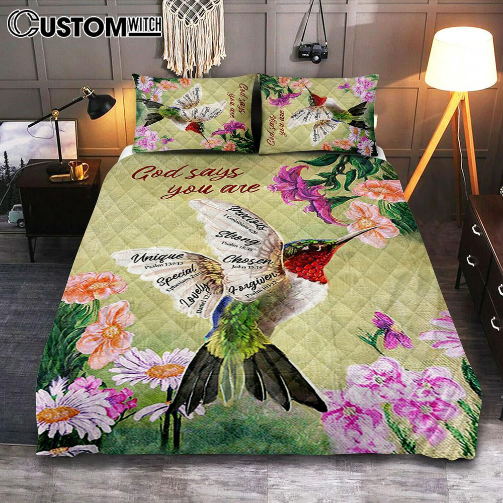 God Says You Are Hummingbird Quilt Bedding Set Art