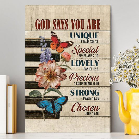 God Says You Are Piano Keys Gorgeous Butterfly Bible Verse Flowers Canvas Wall Art - Christian Canvas Prints