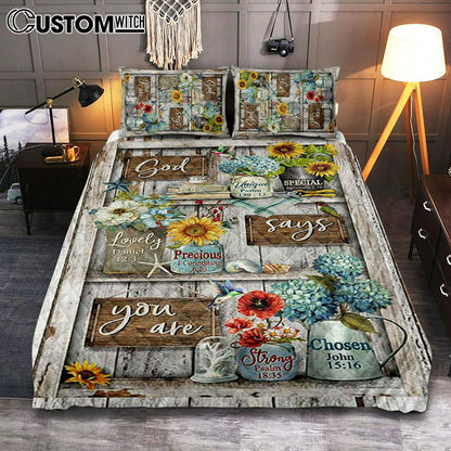 God Says You Are Unique Hummingbird Red Poppy Quilt Bedding Set Art