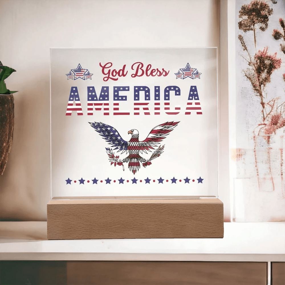 God Bless America, 3D Led Night Ligth, Home Decor, Happy 4Th Of July, Mother's Day Led Light, Mom Gift
