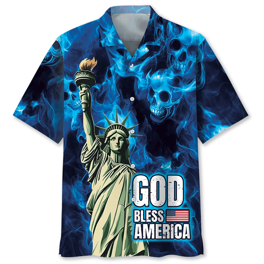 God Bless America Skull Hawaiian Shirt, Funny Hawaiian Shirt, Usa Hawaiian Shirt, Vintage Hawaiian Shirts