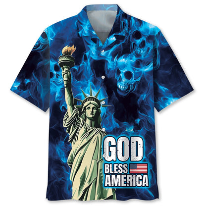 God Bless America Skull Hawaiian Shirt, Funny Hawaiian Shirt, Usa Hawaiian Shirt, Vintage Hawaiian Shirts