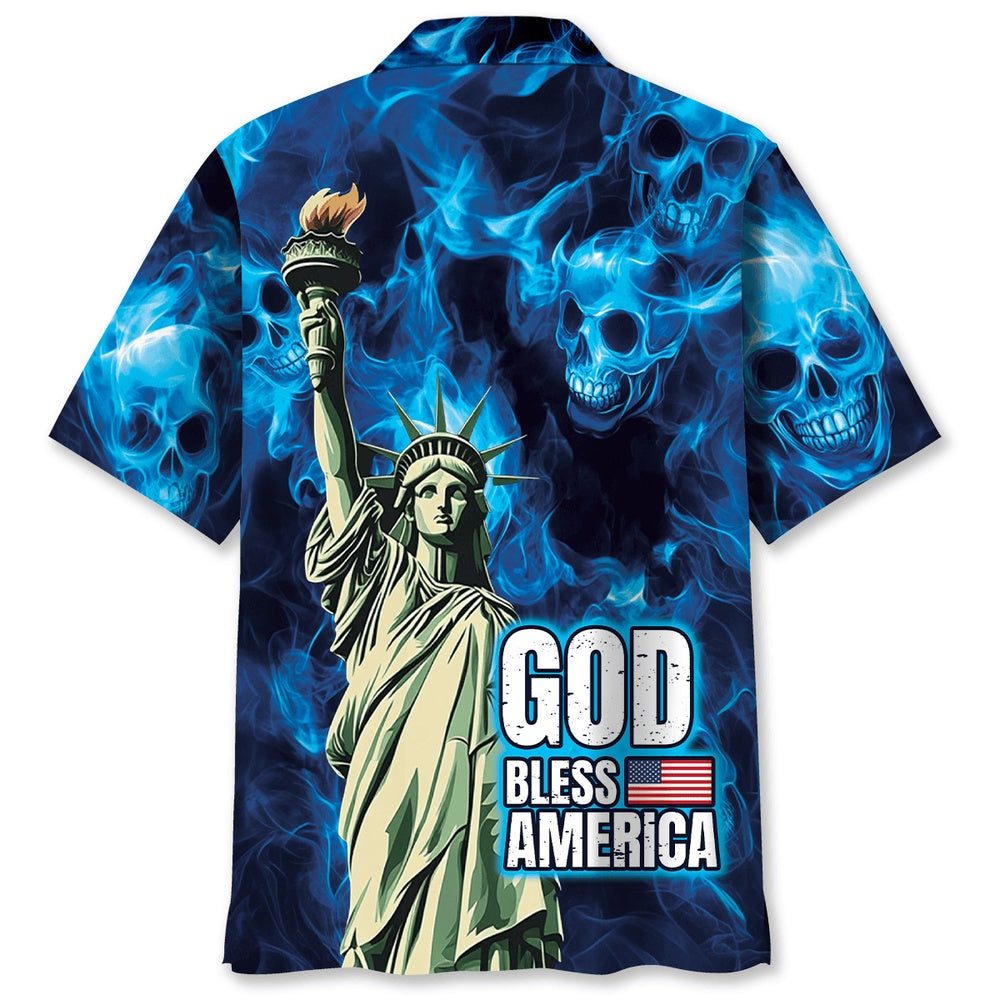 God Bless America Skull Hawaiian Shirt, Funny Hawaiian Shirt, Usa Hawaiian Shirt, Vintage Hawaiian Shirts