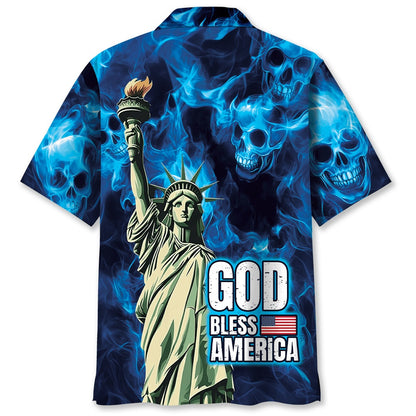 God Bless America Skull Hawaiian Shirt, Funny Hawaiian Shirt, Usa Hawaiian Shirt, Vintage Hawaiian Shirts