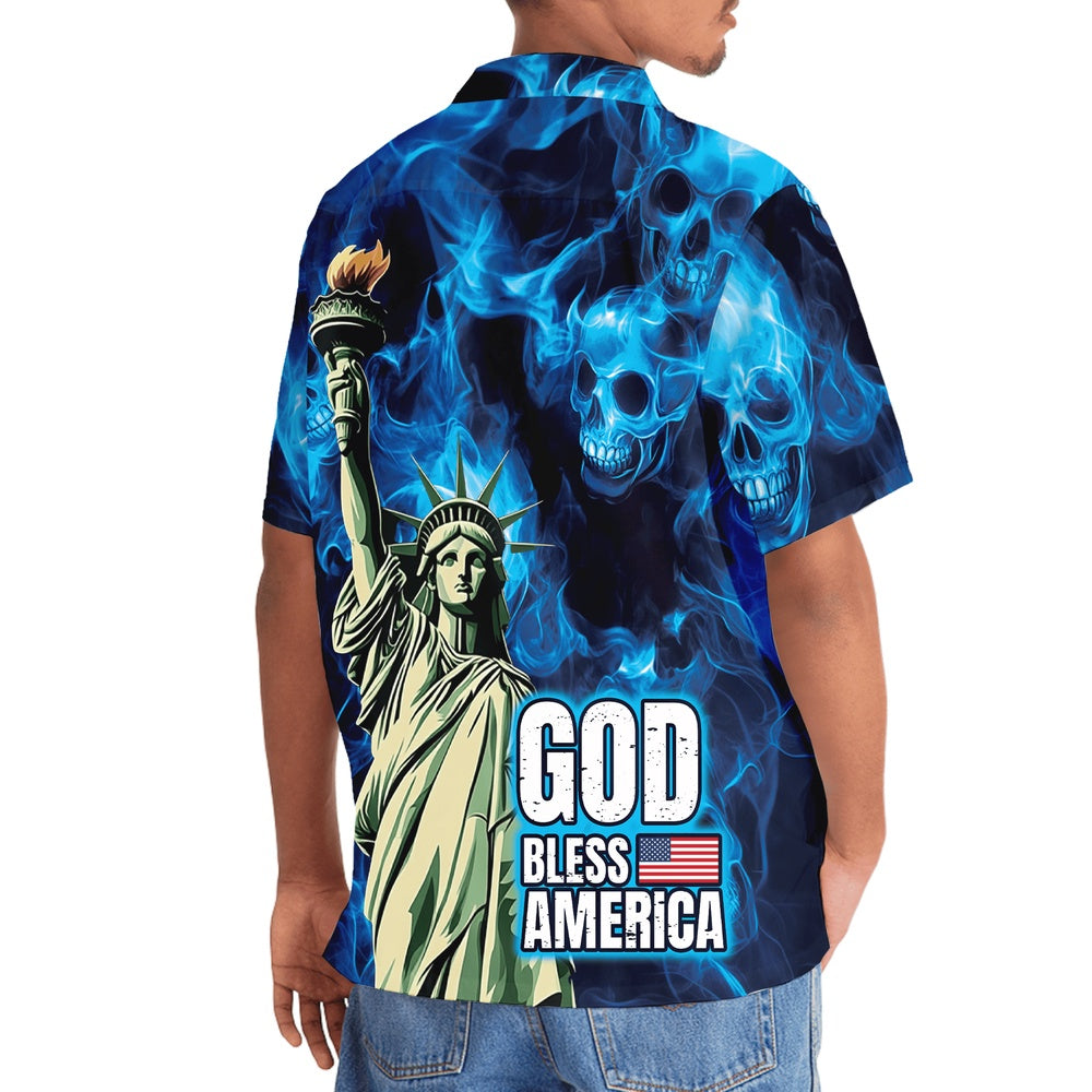 God Bless America Skull Hawaiian Shirt, Funny Hawaiian Shirt, Usa Hawaiian Shirt, Vintage Hawaiian Shirts