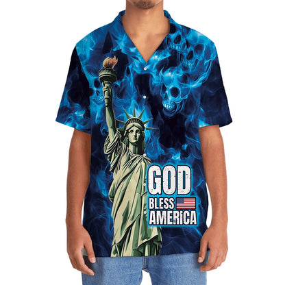 God Bless America Skull Hawaiian Shirt, Funny Hawaiian Shirt, Usa Hawaiian Shirt, Vintage Hawaiian Shirts