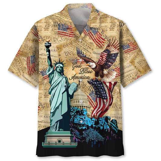 God Bless America Vintage Paper Hawaiian Shirt, Funny Hawaiian Shirt, Usa Hawaiian Shirt, Vintage Hawaiian Shirts