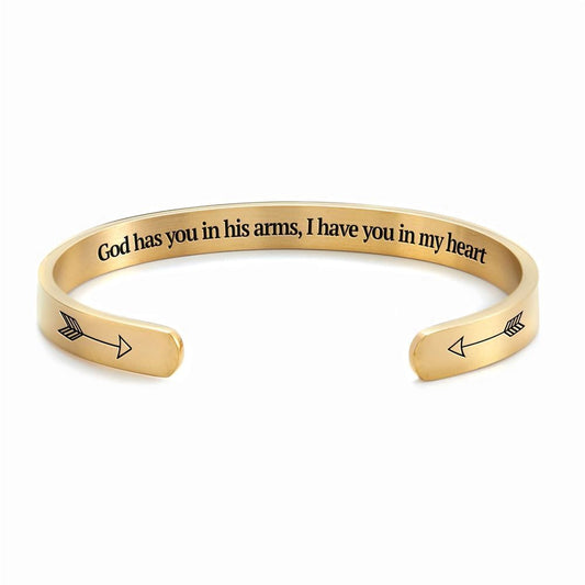 God Has You In His Arms, I Have You In My Heart Personalized Cuff Bracelet, Christian Bracelet For Women, Bible Verse Bracelet, Christian Jewelry