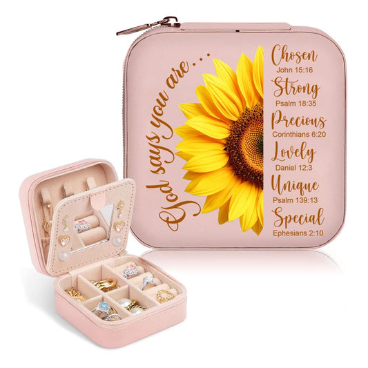 God Says You Are Sunflower Pink White Jewelry Box, Religious Gifts For Women, Mother's Day Jewelry Case, Gift For Her