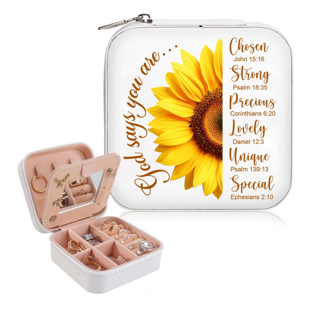 God Says You Are Sunflower Pink White Jewelry Box, Religious Gifts For Women, Mother's Day Jewelry Case, Gift For Her