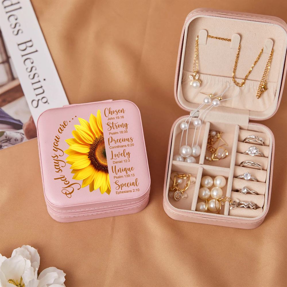 God Says You Are Sunflower Pink White Jewelry Box, Religious Gifts For Women, Mother's Day Jewelry Case, Gift For Her