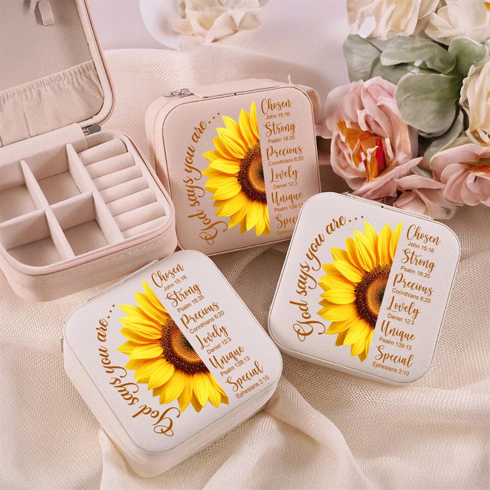 God Says You Are Sunflower Pink White Jewelry Box, Religious Gifts For Women, Mother's Day Jewelry Case, Gift For Her