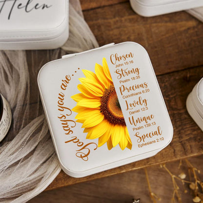 God Says You Are Sunflower Pink White Jewelry Box, Religious Gifts For Women, Mother's Day Jewelry Case, Gift For Her