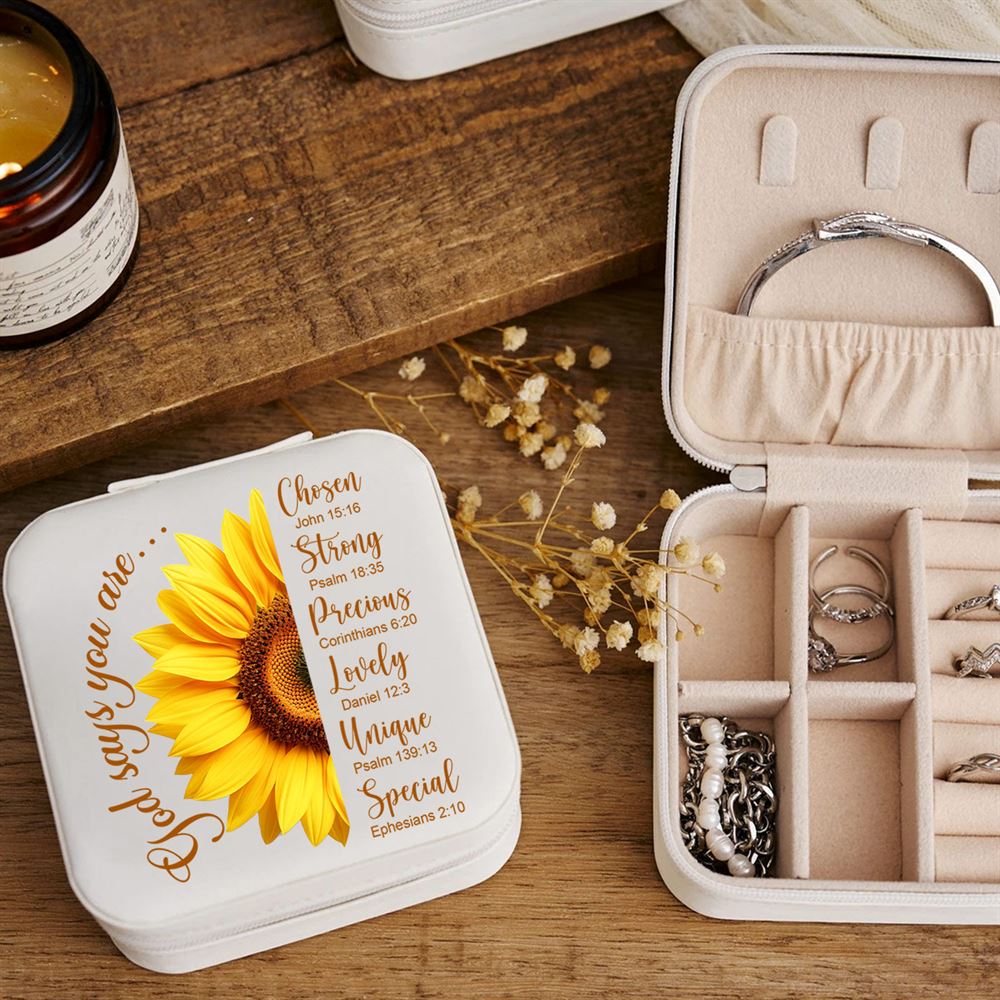 God Says You Are Sunflower Pink White Jewelry Box, Religious Gifts For Women, Mother's Day Jewelry Case, Gift For Her