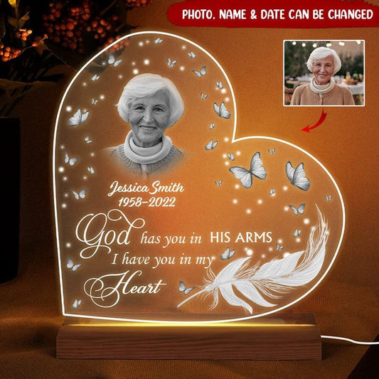 God has you in his arms I have you in my heart, Personalized Memorial Photo LED Lamp Night Light, Mother's Day Night Lights For Bedroom
