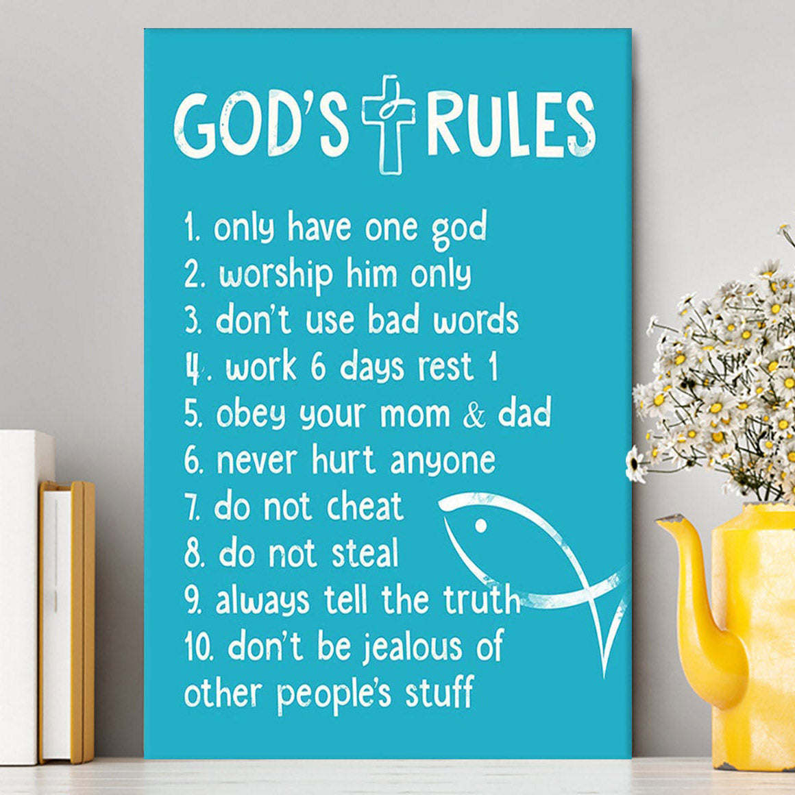 God's Rules Wall Decor - Kids Bedroom Decor - Christian Canvas Wall Art Decor