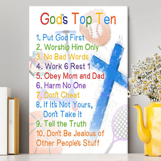 God's Top Ten Canvas Prints - Ten Commandments For Boys - Kids Wall Decor