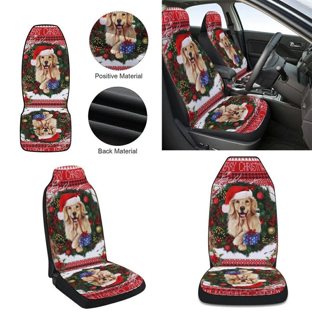 Golden Retriever Christmas Cars Seat Cover, Christmas Car Seat Covers, Car Decor Gift