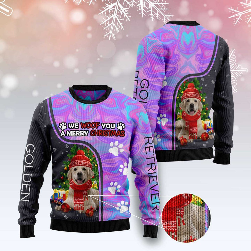 Golden Retriever Hologram Color Ugly Christmas Sweater, Funny Xmas Sweater, Sweater Xmas