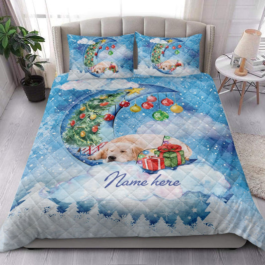 Golden Retriever Quilt Set, Golden Retriever Sleeping On The Moonmas Tree Dog Quilt Blanket