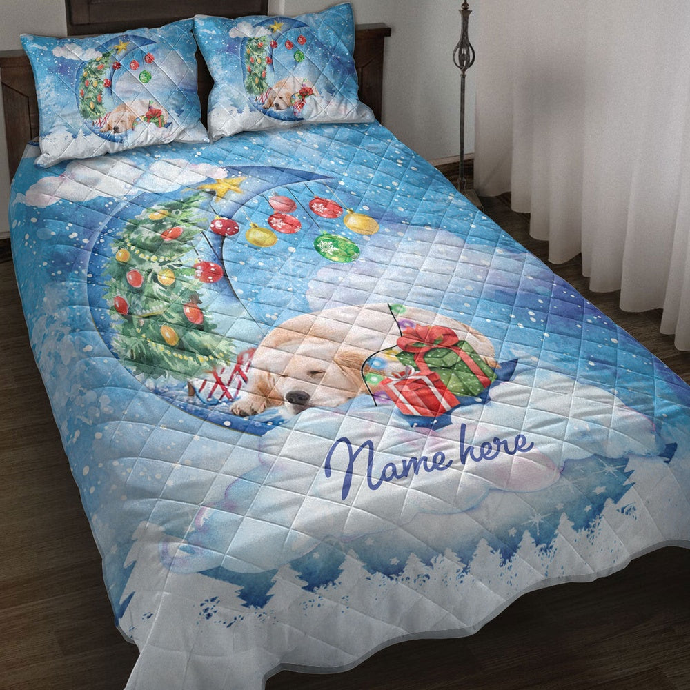 Golden Retriever Quilt Set, Golden Retriever Sleeping On The Moonmas Tree Dog Quilt Blanket