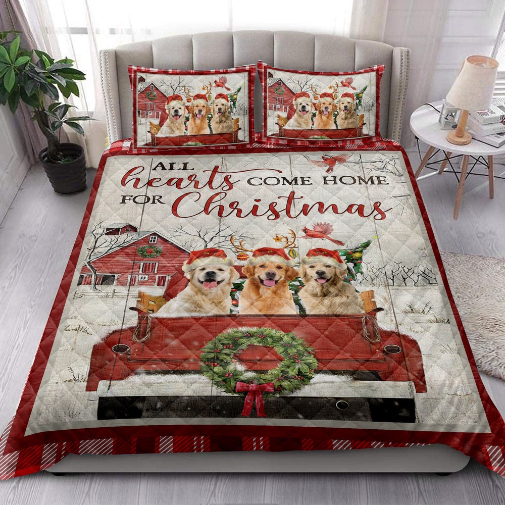 Golden Retriever Quilt Set, Golden Retriever With Truckmas Tree Snowflake Cozy Farmho Use Quilt Blanket