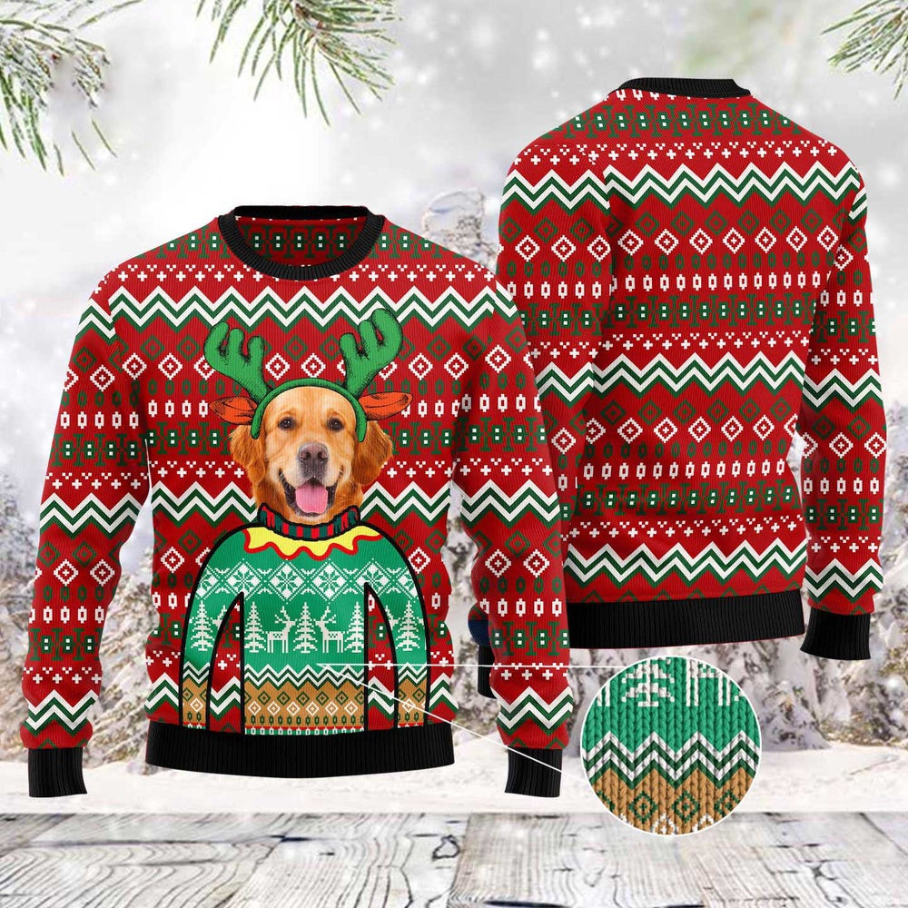 Golden Retriever Reindeer Ugly Christmas Sweater, Funny Xmas Sweater, Sweater Xmas