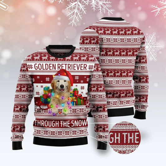 Golden Retriever Through The Snow Ugly Christmas Sweater, Funny Xmas Sweater, Sweater Xmas