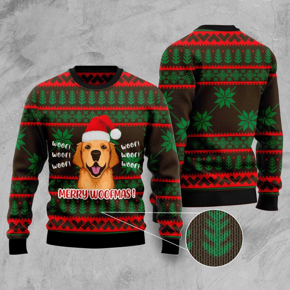 Golden Retriever Woofmas Ugly Christmas Sweater, Funny Xmas Sweater, Sweater Xmas