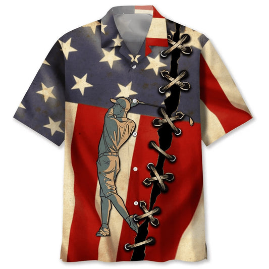 Golf America Flag Hawaiian Shirt, Funny Hawaiian Shirt, Usa Hawaiian Shirt, Vintage Hawaiian Shirts