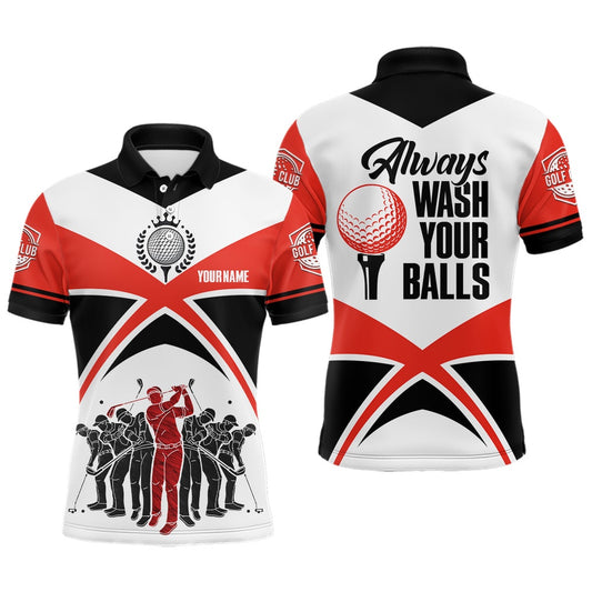 Golf Polo Shirts, Always Wash Your Balls Golf Polo Shirts Custom Orange Black Golf Shirts For Men, Custom Golf Shirts