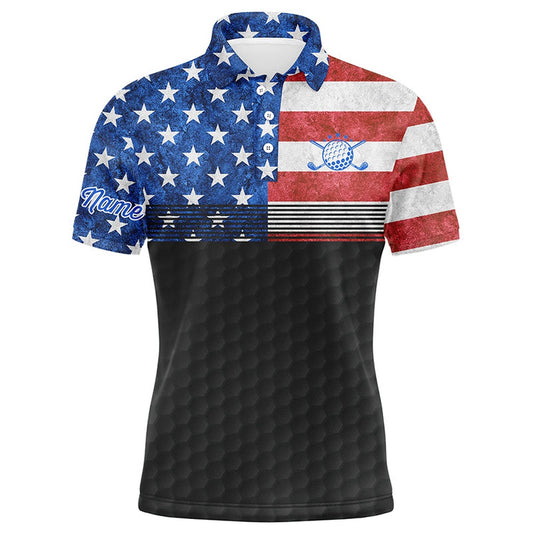 Golf Polo Shirts, American Flag Black Mens Golf Polo Shirts Custom Name Patriotic Golf Shirts For Mens, Custom Golf Shirts