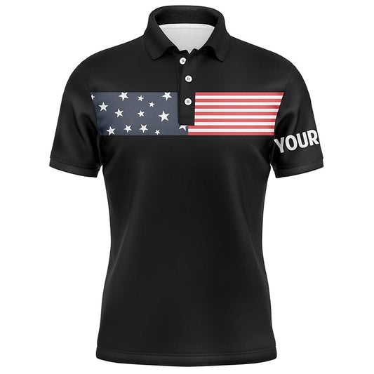 Golf Polo Shirts, American Flag Black Mens Golf Polo Shirts Custom Patriotic Golf Tops For Mens, Custom Golf Shirts