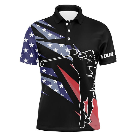 Golf Polo Shirts, American Flag Black Mens Golf Polo Shirts Custom Team Golf Shirt For Men, Gift For Golf Lovers, Custom Golf Shirts