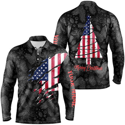 Golf Polo Shirts, American Flag Christmas Mens Golf Polo Shirt Custom Retro Patriotic Golf Shirts For Men Golf Gifts, Custom Golf Shirts