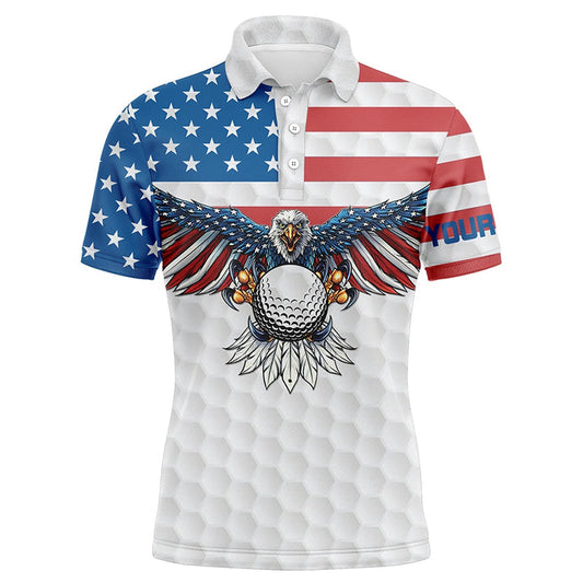 Golf Polo Shirts, American Flag Eagle Golf Ball Custom Name Mens Golf Polos Shirts Patriot Golf Gifts, Custom Golf Shirts