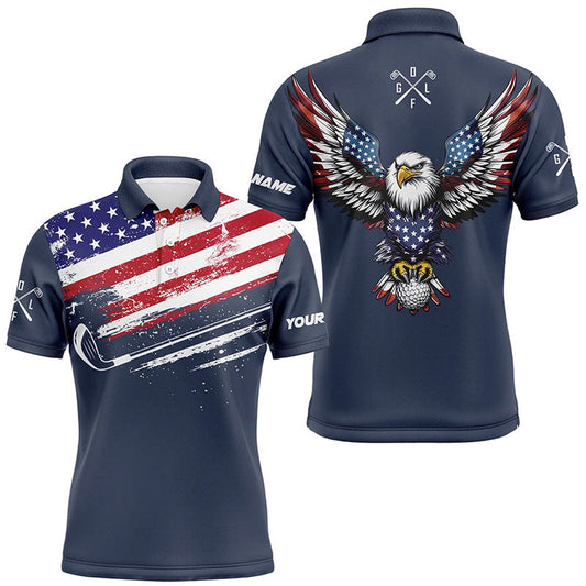 Golf Polo Shirts, American Flag Eagle Mens Golf Polo Shirts Custom Patriotic Team Golf Shirts, Golfer Gifts Navy, Custom Golf Shirts