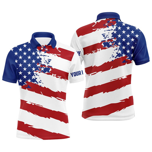 Golf Polo Shirts, American Flag Golf Clubs Patriotic Custom Name Mens Golf Polo Shirts Team Golf Shirts For Men, Custom Golf Shirts