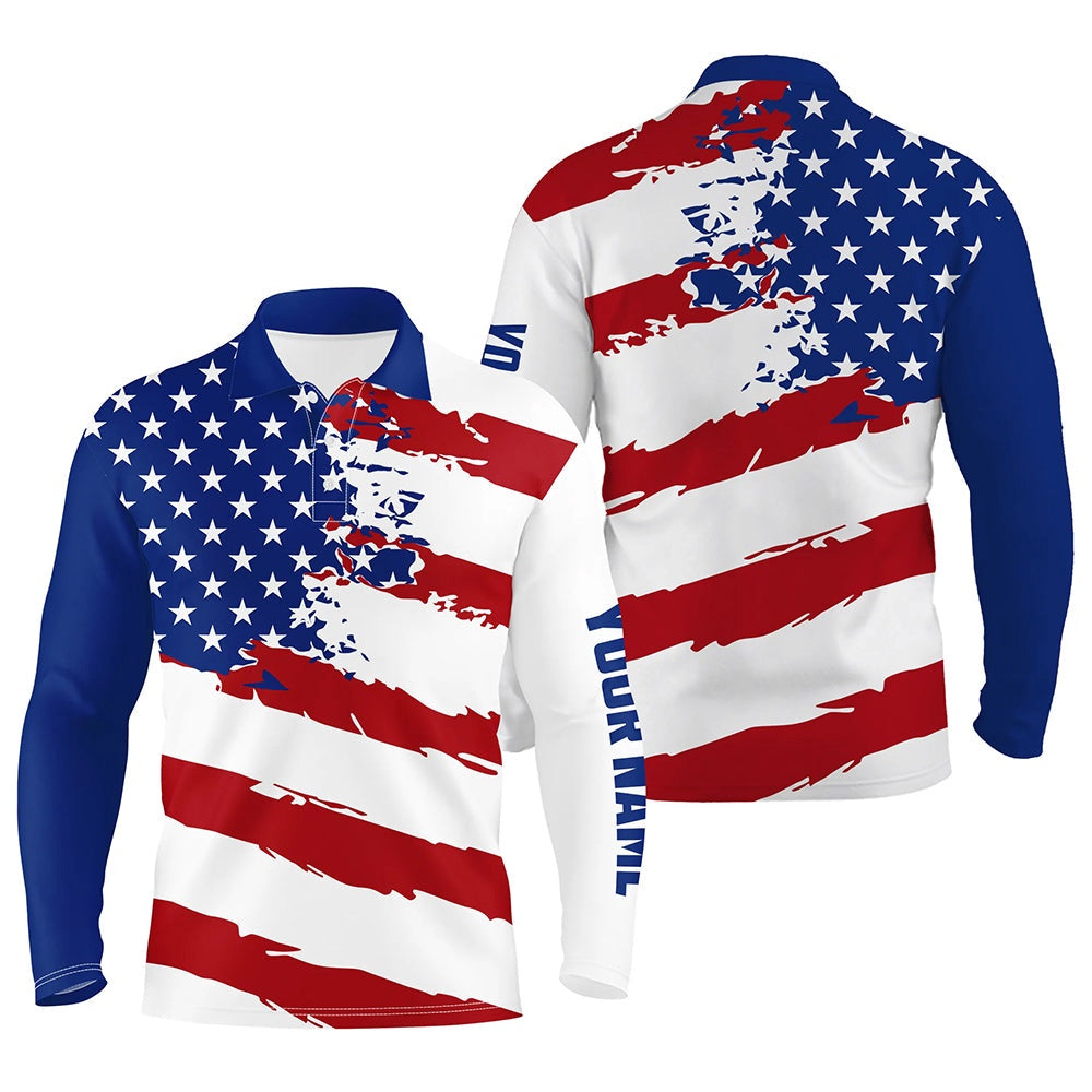 Golf Polo Shirts, American Flag Golf Clubs Patriotic Custom Name Mens Golf Polo Shirts Team Golf Shirts For Men, Custom Golf Shirts