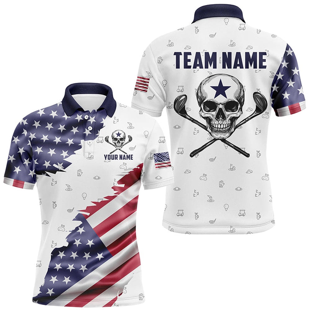 Golf Polo Shirts, American Flag Golf Clubs Skull Golf Camo Men Golf Polo Shirts Custom Patriotic Golf Team Jerseys, Custom Golf Shirts
