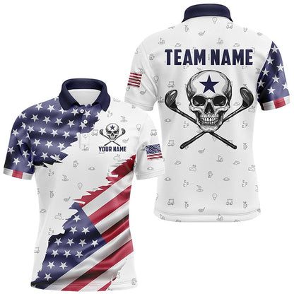 Golf Polo Shirts, American Flag Golf Clubs Skull Golf Camo Men Golf Polo Shirts Custom Patriotic Golf Team Jerseys, Custom Golf Shirts