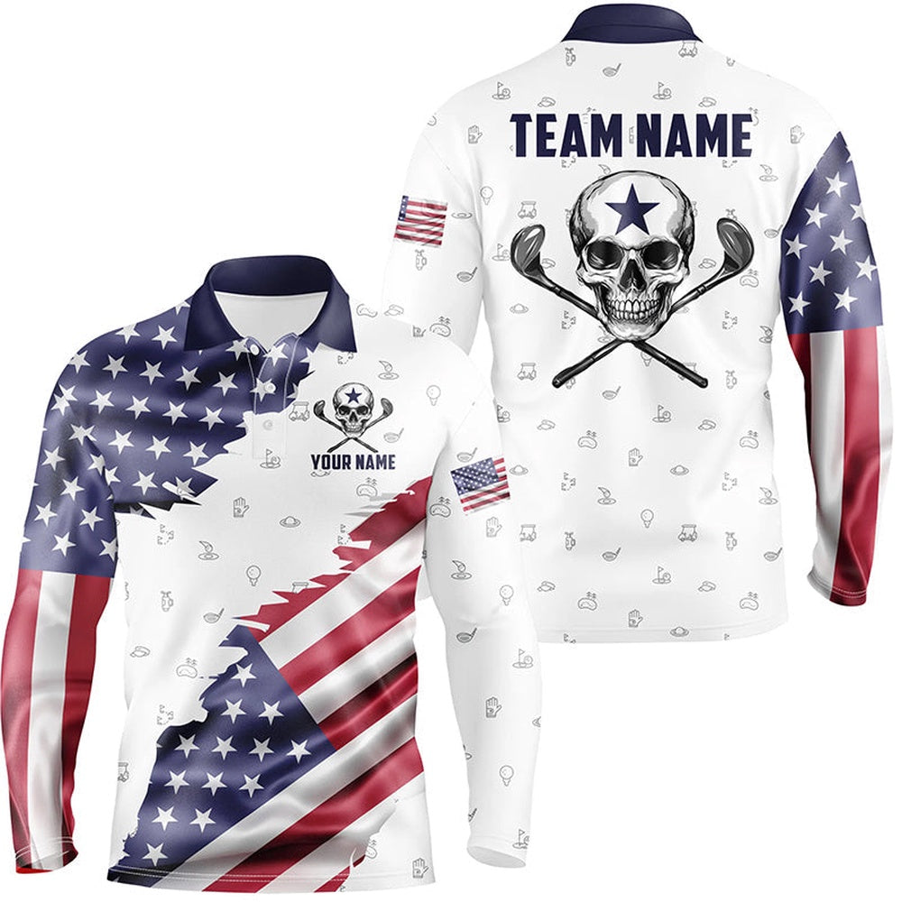 Golf Polo Shirts, American Flag Golf Clubs Skull Golf Camo Men Golf Polo Shirts Custom Patriotic Golf Team Jerseys, Custom Golf Shirts