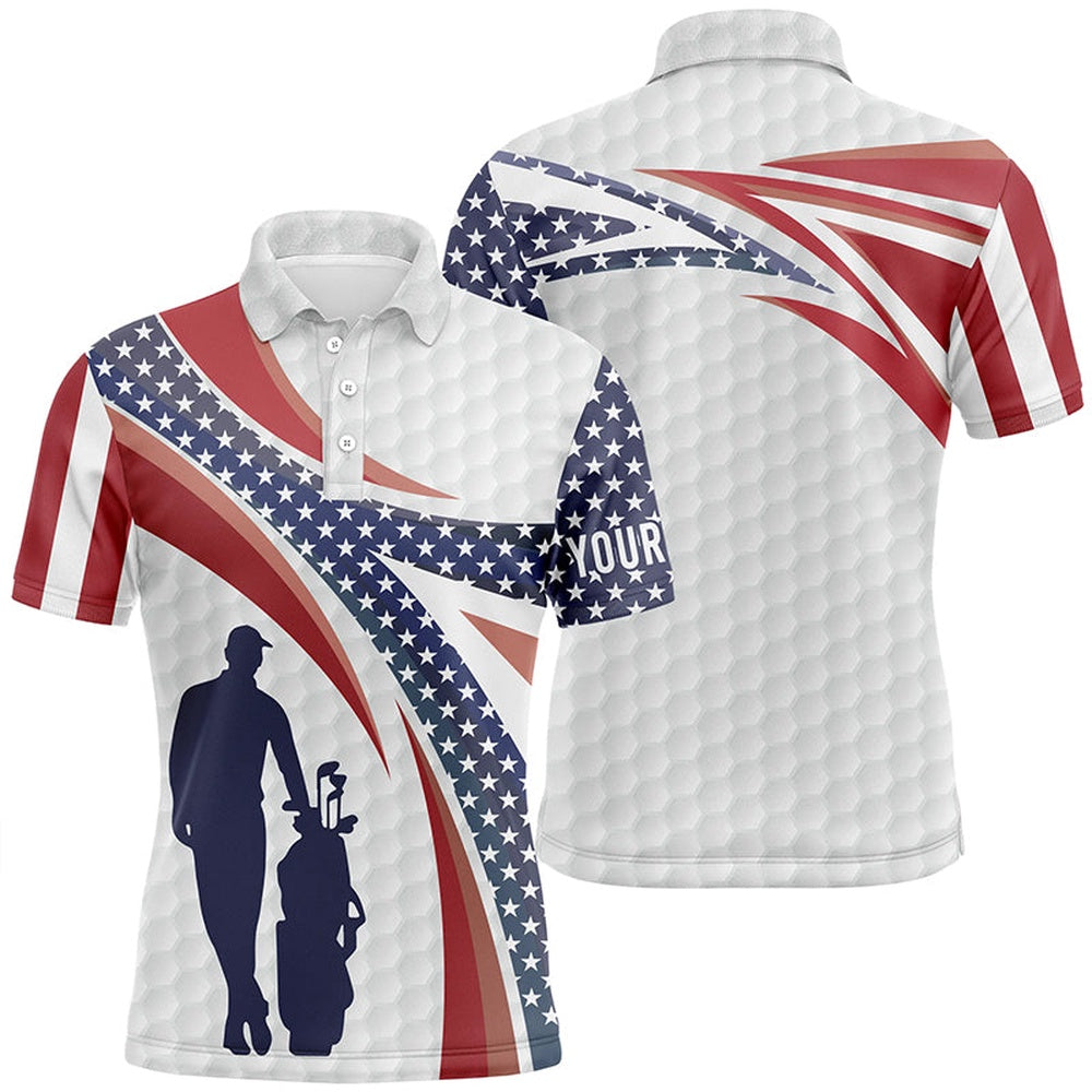 Golf Polo Shirts, American Flag Golf Pattern Mens Polo Shirts Custom Patriotic Golf Shirts For Men Golf Gifts, Custom Golf Shirts