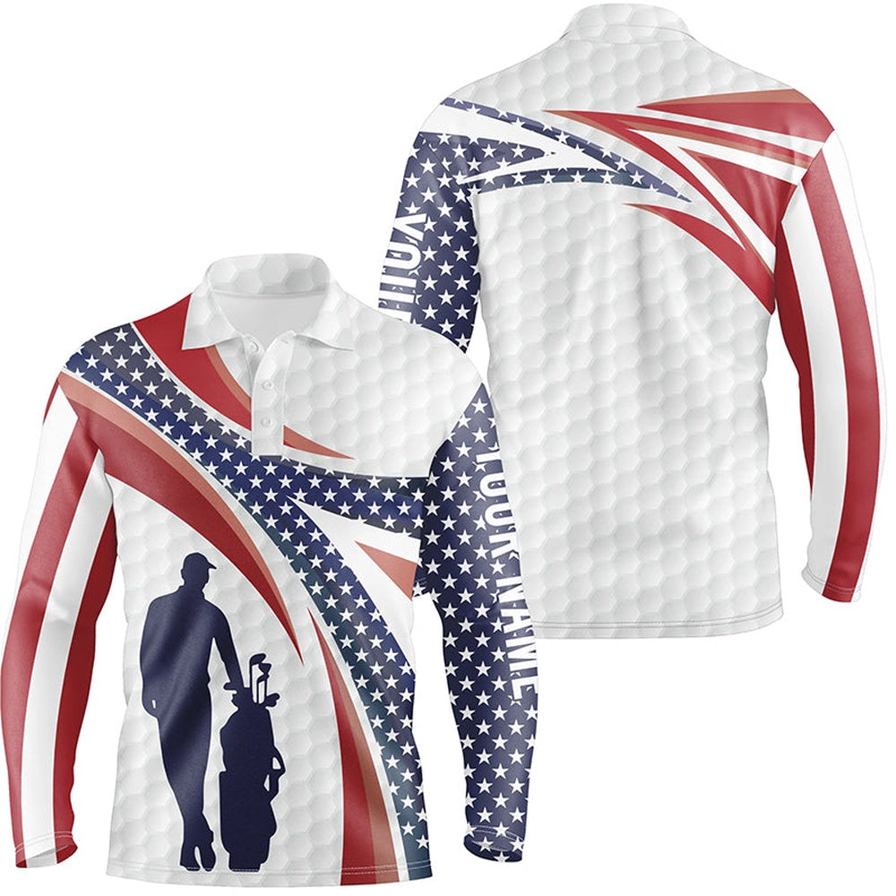 Golf Polo Shirts, American Flag Golf Pattern Mens Polo Shirts Custom Patriotic Golf Shirts For Men Golf Gifts, Custom Golf Shirts