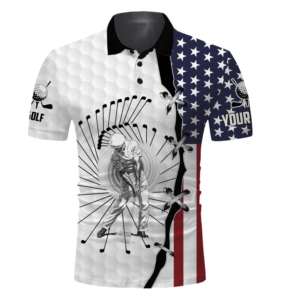 Golf Polo Shirts, American Flag Men'S Long Sleeve Golf Polo Shirts, Custom Golf Polo Shirts For Men, Custom Golf Shirts