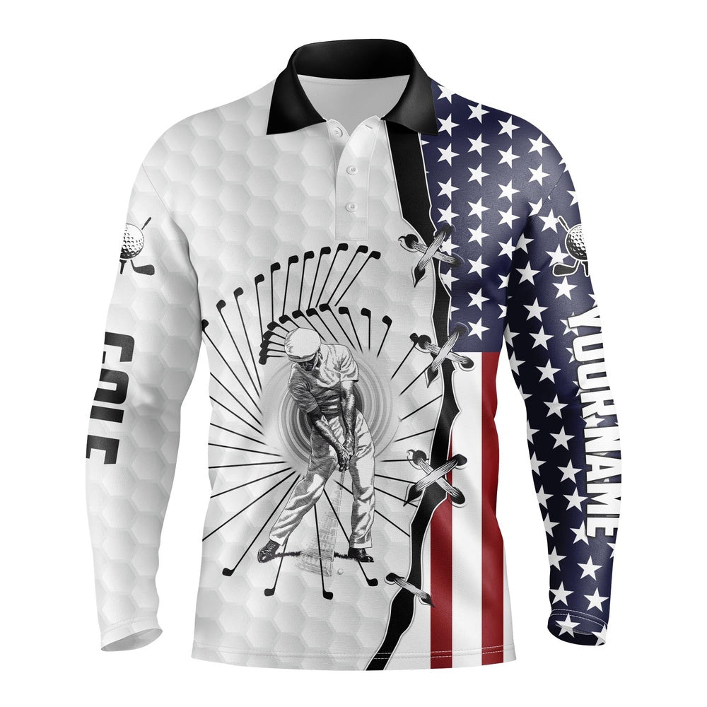 Golf Polo Shirts, American Flag Men'S Long Sleeve Golf Polo Shirts, Custom Golf Polo Shirts For Men, Custom Golf Shirts